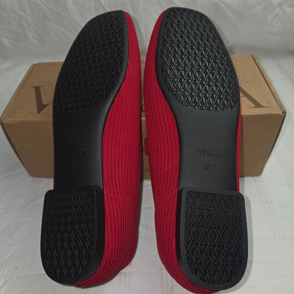 VIVAIA Margot Mary Jane Ruby Red Square Toe Knit Flats EU 37.5 US 7 - Picture 7 of 16